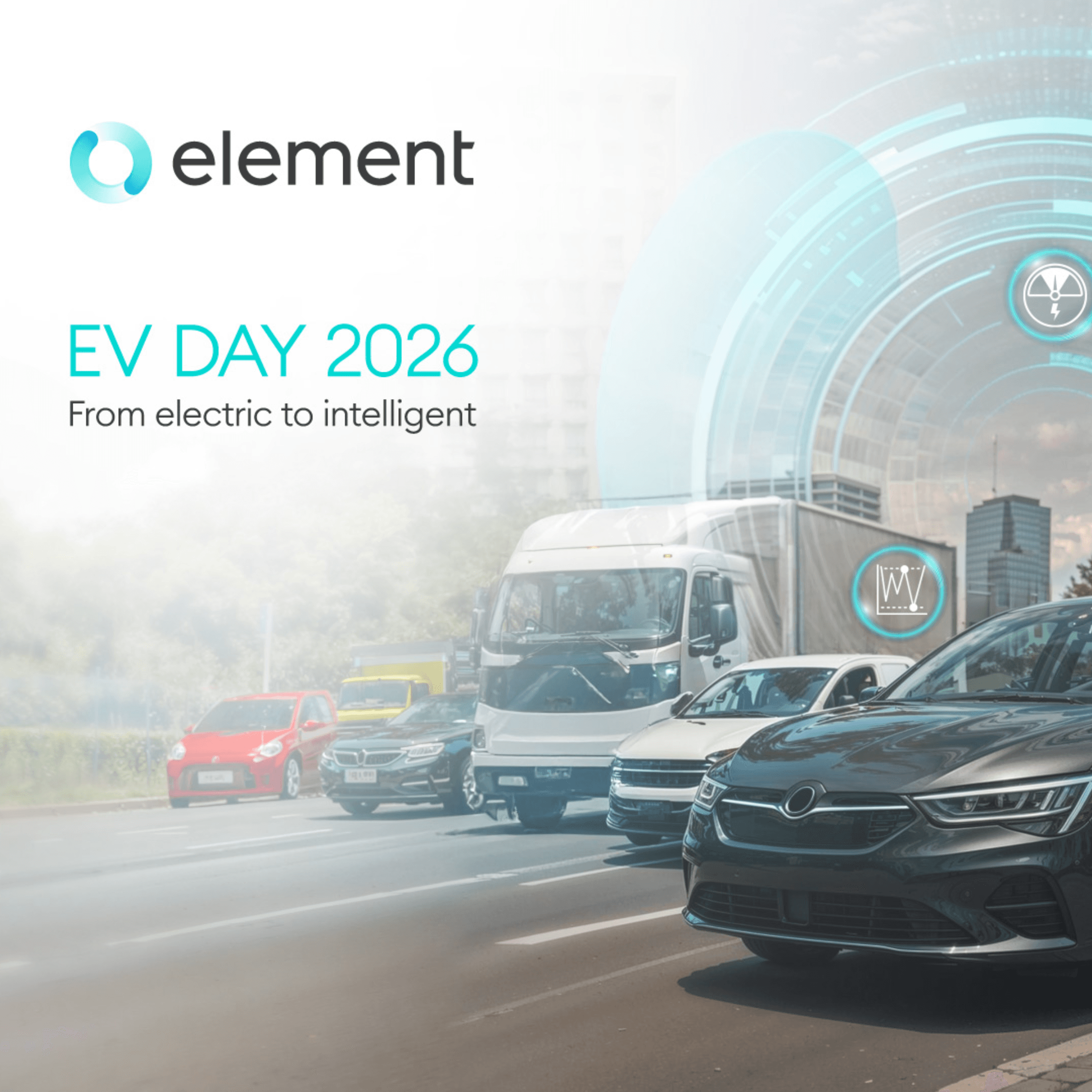 Imagen con vehículos y logotipo de Element, con un super de EV Day 2026 Imagen con vehículos y logotipo de Element, con un super de EV Day 2026